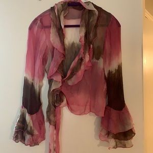 Jeff Gallano tie dye silk sheer wrap blouse size S